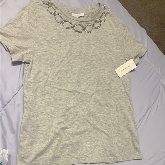 Charter Club Gray Beaded Short Sleeve Tee - Picture 1 of 3